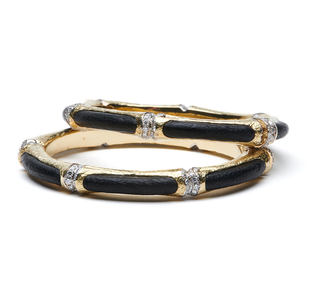 Carved Jet & Diamond "Bamboo" Bracelet B-1258_18k_yg,Diamond_Carved_Jet_Small_Bamboo_Hinged_Bracelet_(2.10_cts)_.jpg