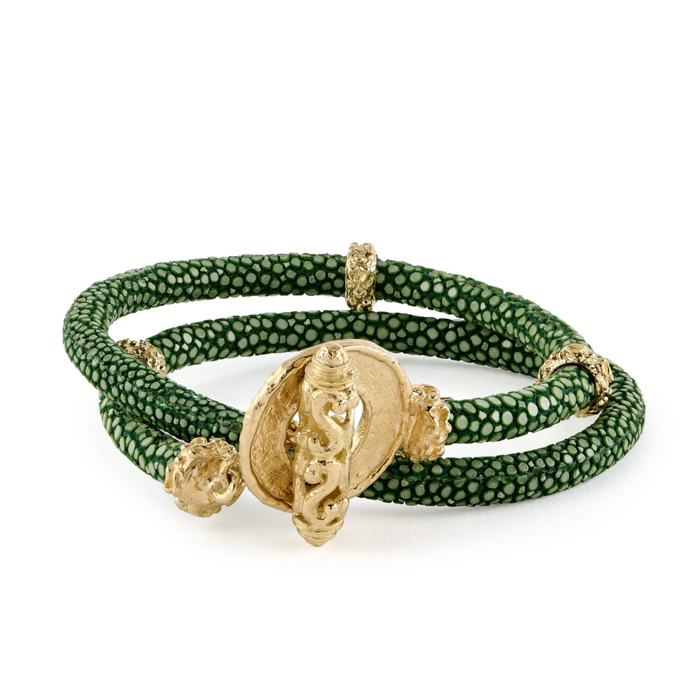 Jade Double Wrap Stringray Bracelet with Laura Rondelles & Medium Mimi Toggle Clasp