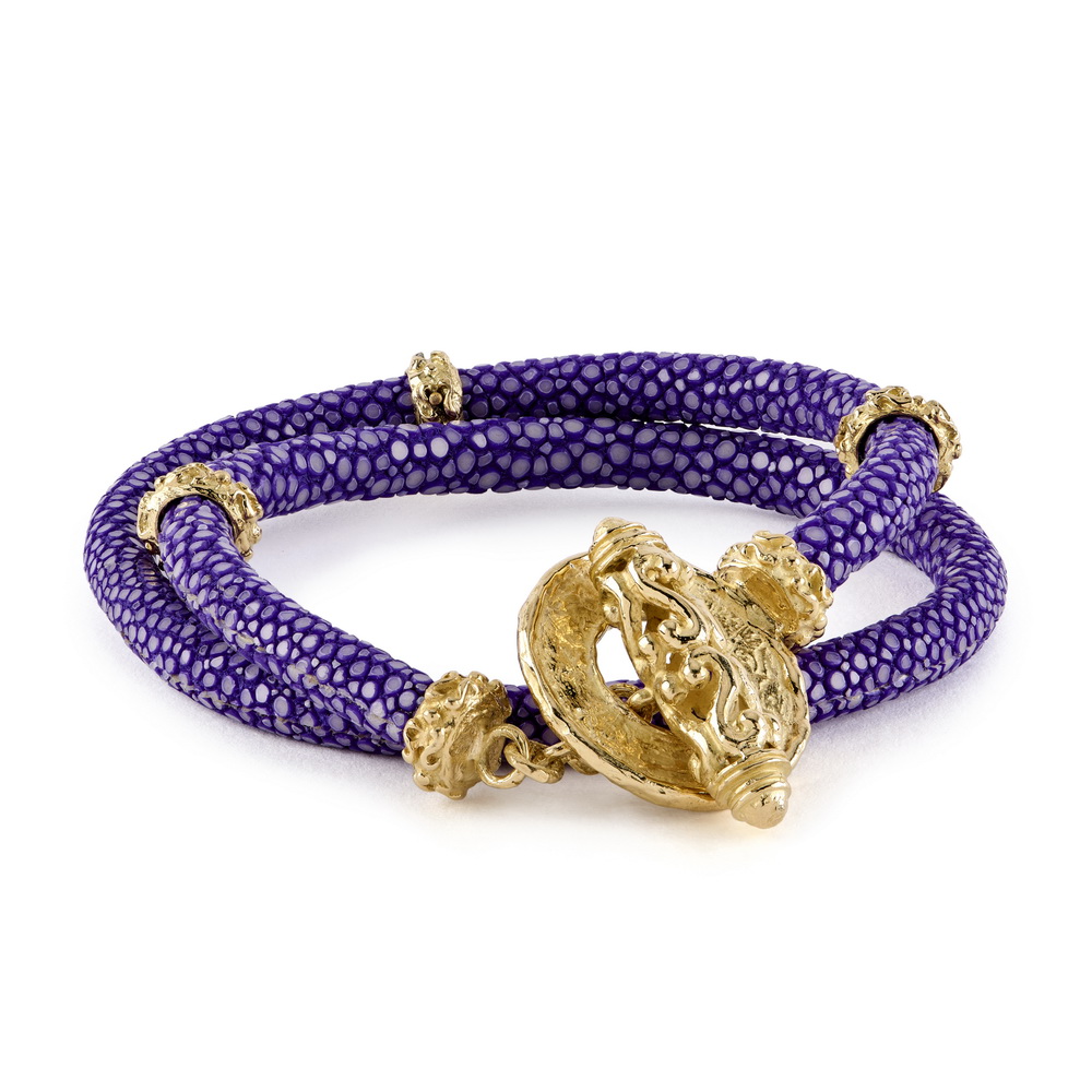 Lilac Double Wrap Stingray Bracelet with Laura Rondelles and Medium Mimi Toggle Clasp