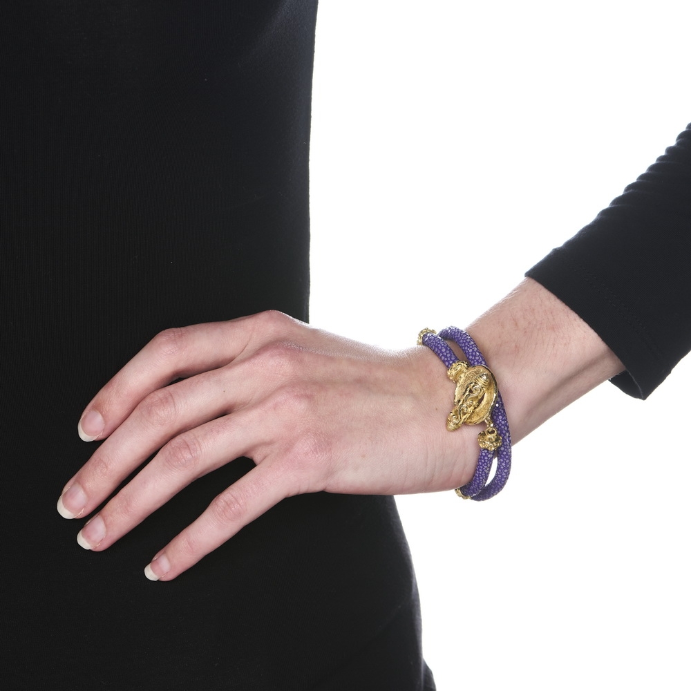 Lilac Double Wrap Stingray Bracelet with Laura Rondelles and Medium Mimi Toggle Clasp B-1402-16704_on_model.jpg