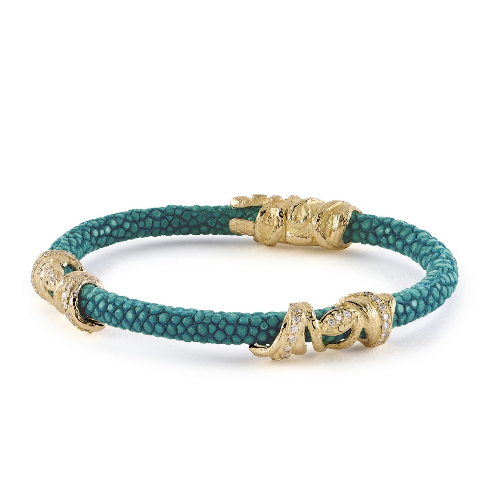 "Turquoise" and "Steel" "Foglie" Stingray Bracelets with Diamonds B-1426_(m).jpg