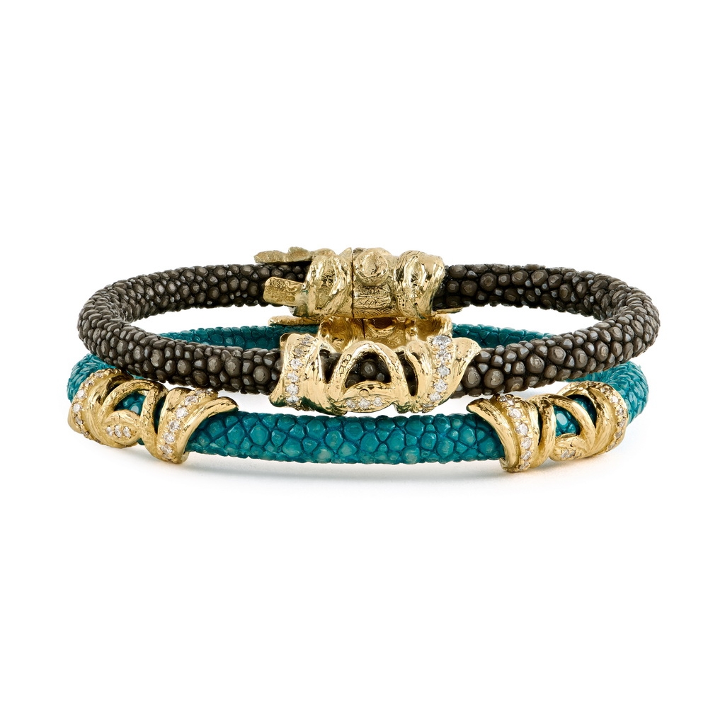 "Turquoise" and "Steel" "Foglie" Stingray Bracelets with Diamonds B-1426_B-1435,_“Turquoise”_Stngry_Brclt_w_“Foglie”_Rndlls_“Steel”_Stngry_Brclt_w_“Foglie”_Rondelle.jpg