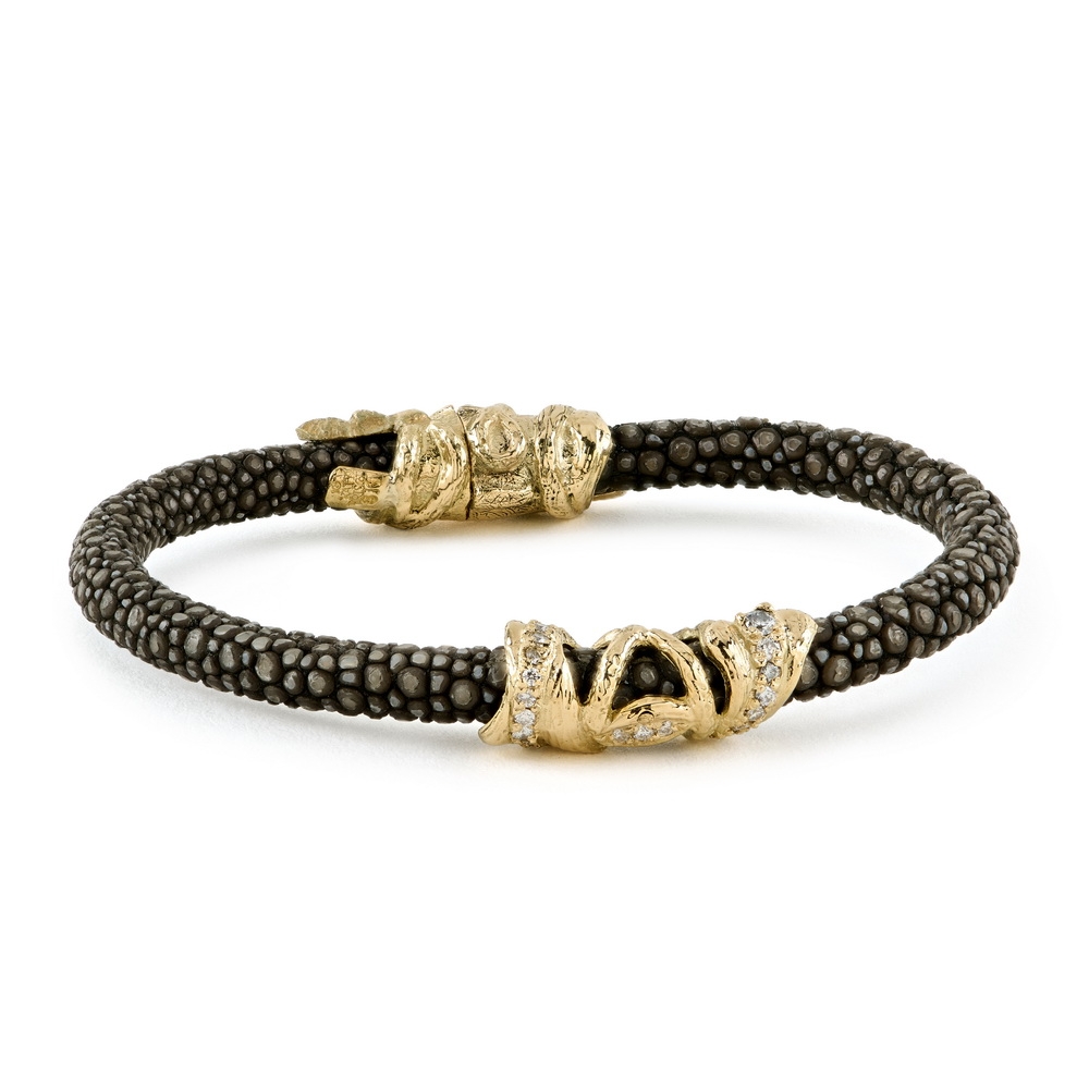 "Turquoise" and "Steel" "Foglie" Stingray Bracelets with Diamonds B-1435,_“Steel”_Stngry_Brclt_w_“Foglie”_Rondelle.jpg