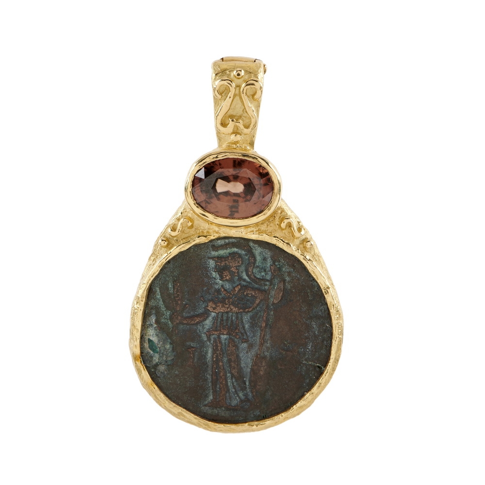 Bronze Coin and Faceted Brown Zircon Pendant D-1127-16465,_Bronze_Coin_and_Fac._Brown_Zircon_Pendant_.jpg