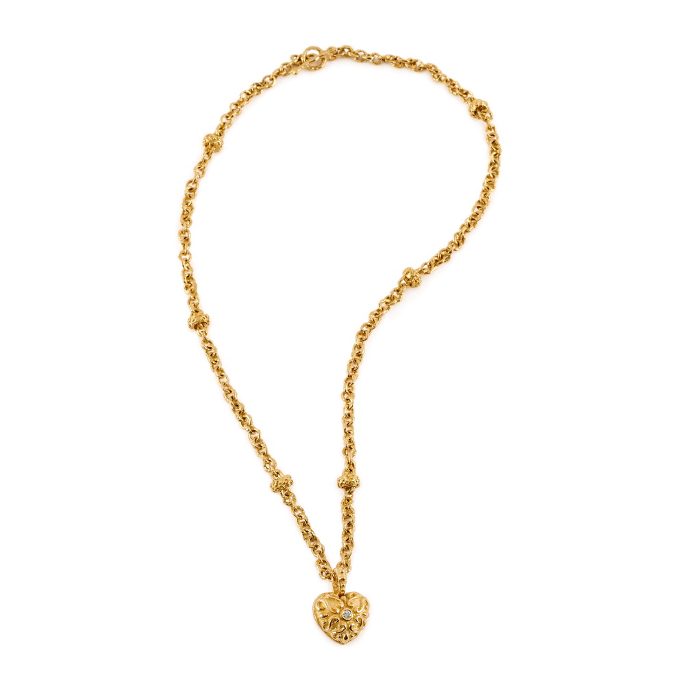 Small "Ma Cherie" Heart Pendant with Diamond on 3mm Link Necklace with "Laura" Rondelles