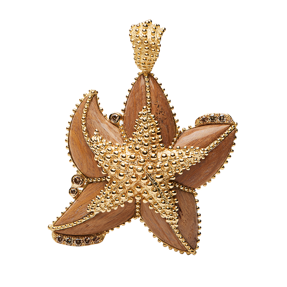 Petrified Wood & Brown Diamond Starfish Pendant