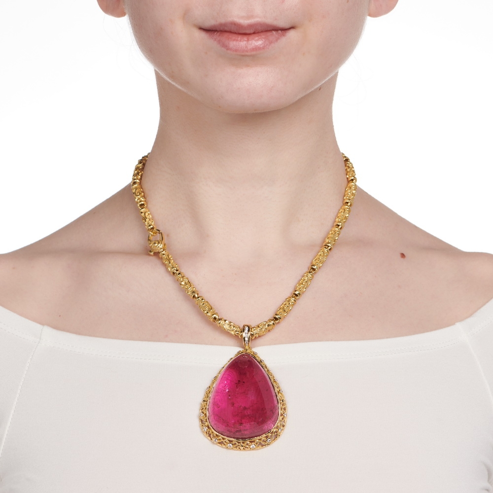 Pear Shape Cabochon Pink Tourmaline & Diamond Pendant D-1378-15014_N-2148_on_model.jpg