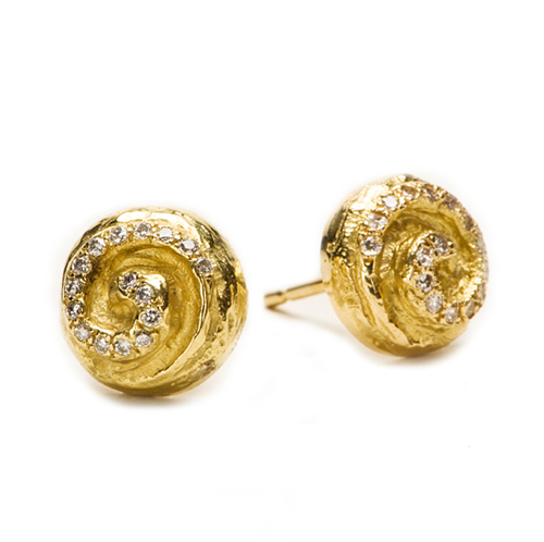 "Sacred Spirals" Stud Earrings with Diamonds