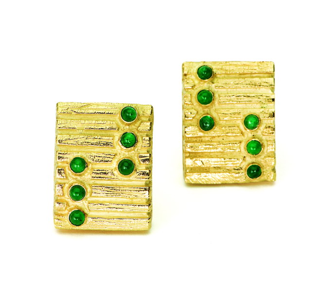 Large "Lines & Dots"Earrings with Emeralds