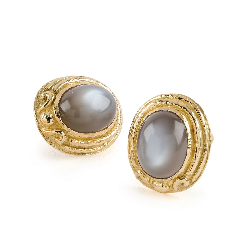 Medium “Chau’s Finale” Earring with Gray Moonstone E-1133-17337,_Med_“Chau’s_Finale”_Earring_with_Gray_Moonstone_Cabs.jpg