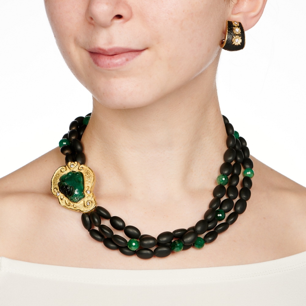 Onyx and Emerald Bead Necklace with Carved Emerald and Diamond Clasp E-1324_N-1476-15247_on_model.jpg