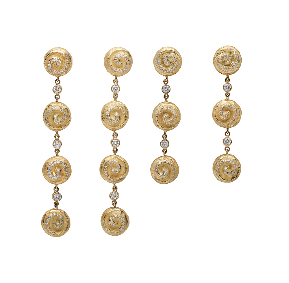"Sacred Spirals" Drop Dangle Earrings with Pave Diamonds