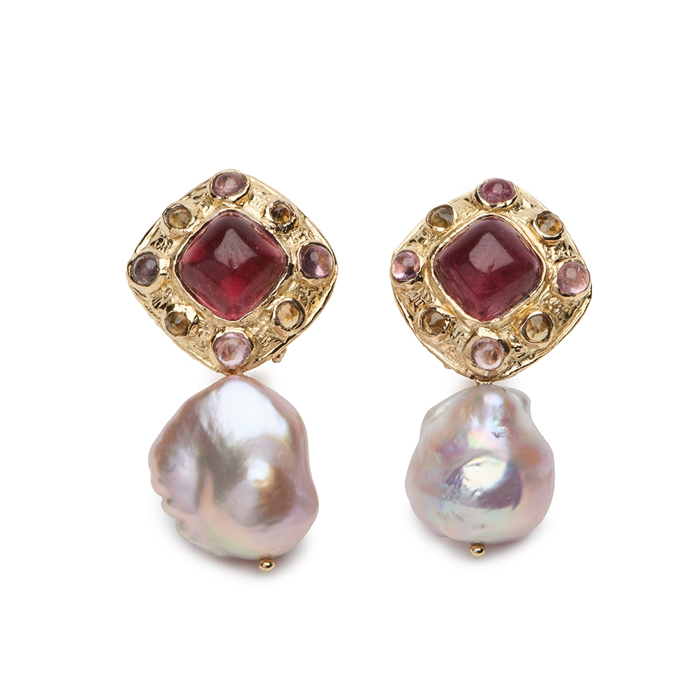 Sugarloaf Tourmaline and Pearl Earrings E-1513-13003_18k_yg_Sugarloaf_Pink_Tourmaline,_Cab_Pink_Tourmaline_and_Fac._Golden_Tourmaline_Earrings_.jpg