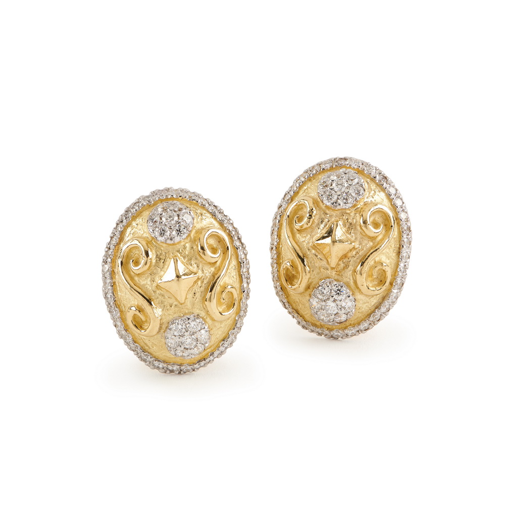 Large "Collection Fete" Button Earrings with Diamonds