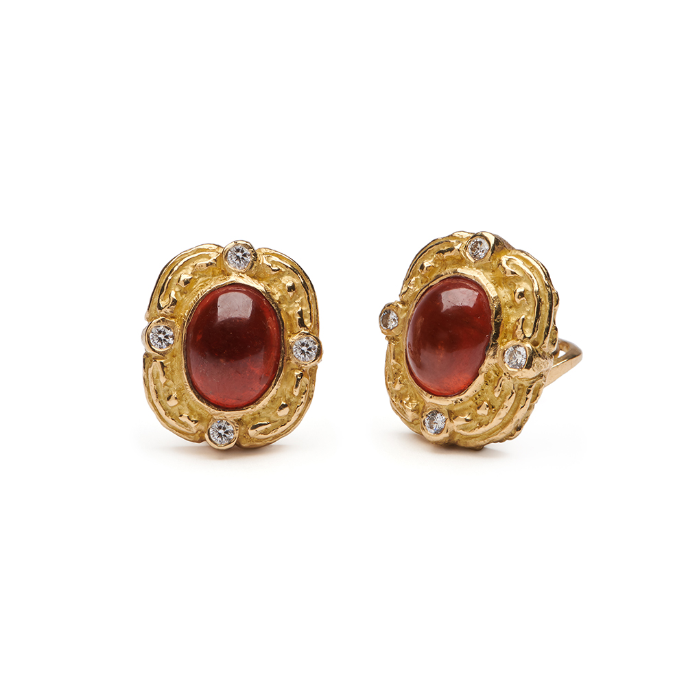Small "Coskey's Column" Earrings with Garnets and Diamonds