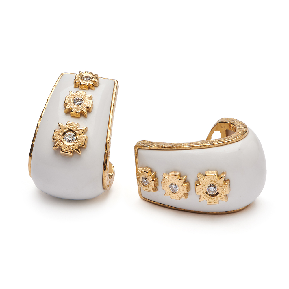 Large "Diez" Loop Earrings in Cocholong and Diamonds
