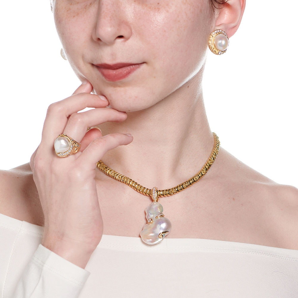 Baroque White Pearl and Diamond Earrings E-1640-14743,_D-1360-14742_,_N-1183_R-1500-13569_on_model1.jpg