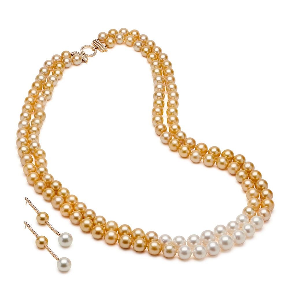 Pearl Necklace with Diamond Clasp E-1646_N-2112_Golden_and_White_SS_Pearl_Drop_Earrings_and_Necklace_with_Dia_Clasp.jpg