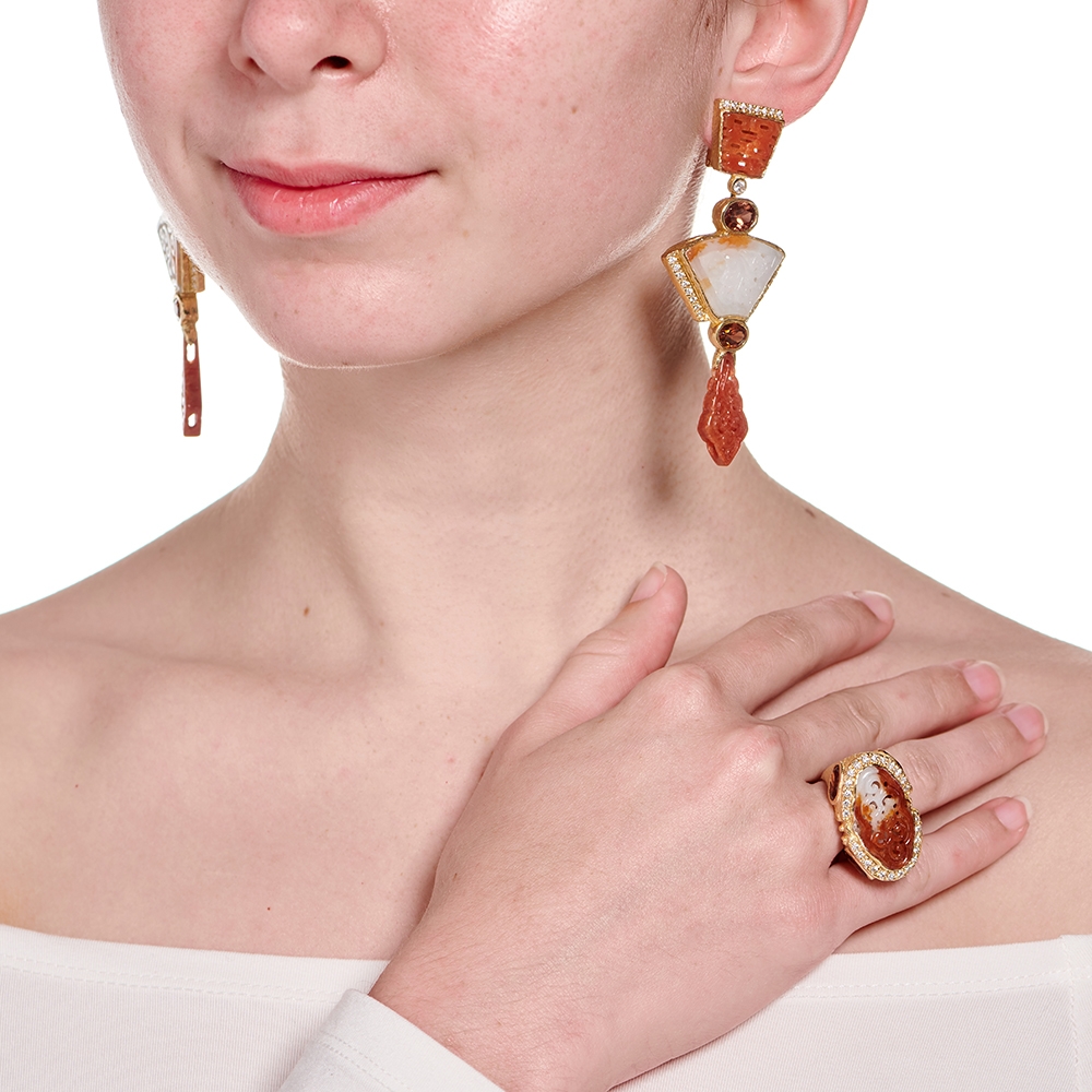 Jade, Zircon and Diamond Earrings E-1658-14872_and_R-1573-14873_on_model.jpg