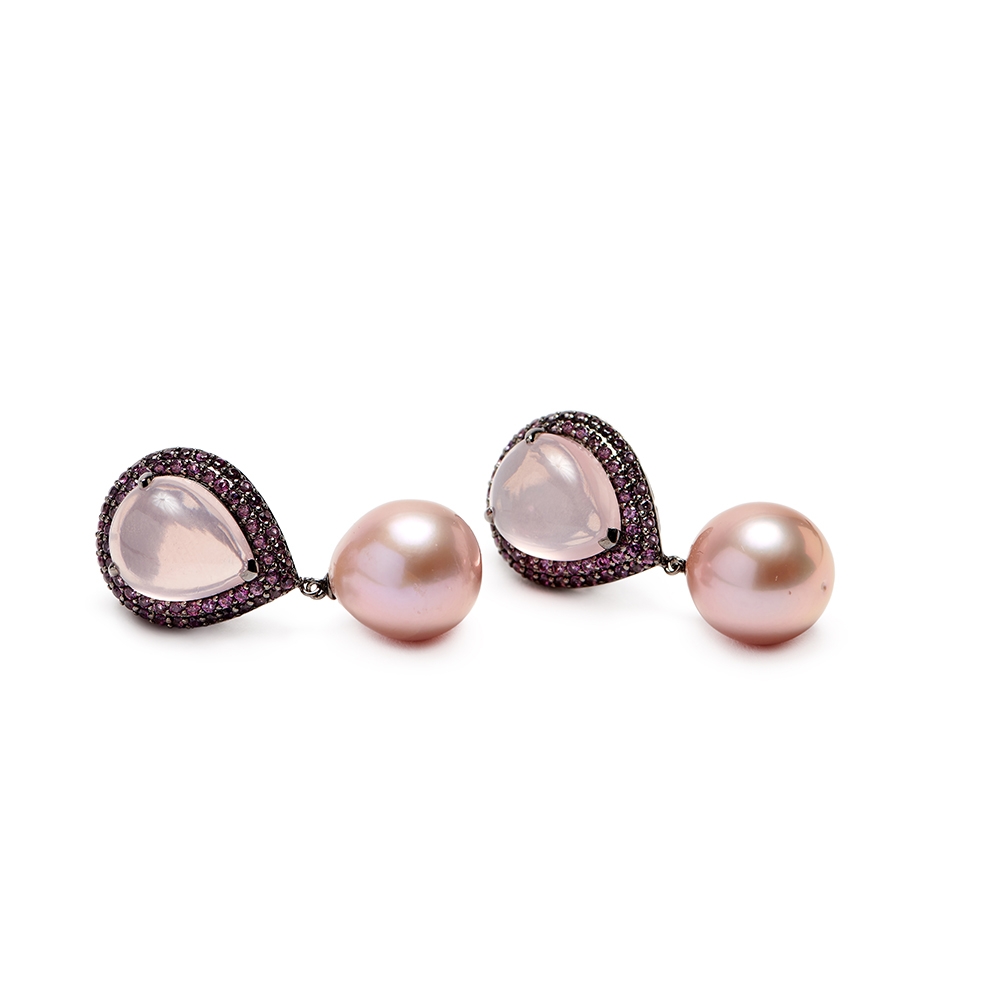 Quartz, Sapphire and Pearl Earrings E-1664-0000_(a)_Rose_Quartz,_Pink_Sapphire_and_Pink_FW_Pearl_Dangle_Earring.jpg