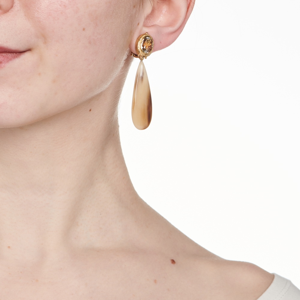 Cognac Quartz and Horn Dangle Earrings E-1686-15065_on_model.jpg