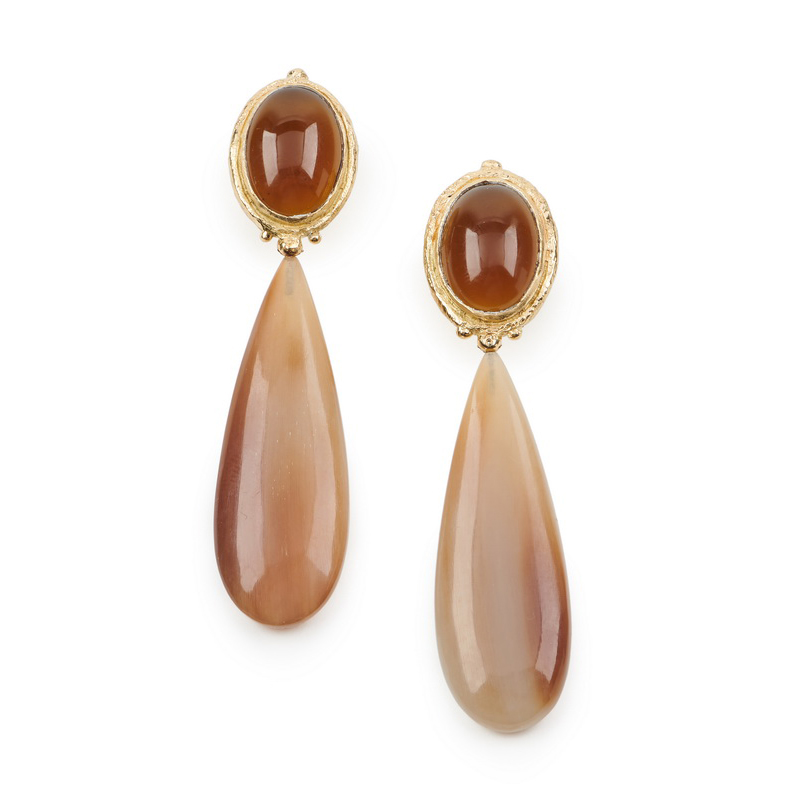 Cognac Quartz and Horn Dangle Earrings