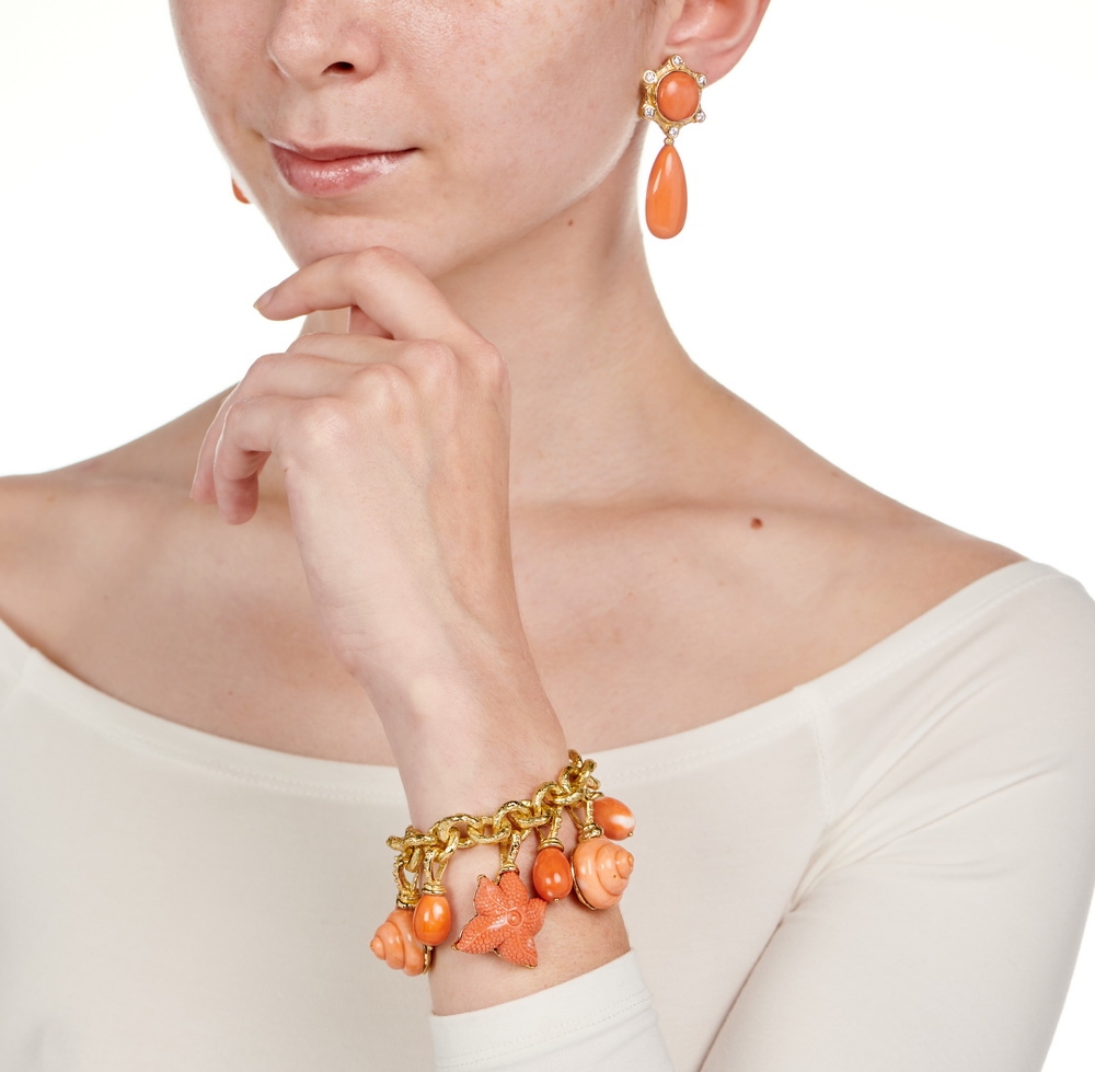 Coral Drop Earrings with Diamonds E-1692-15235_B-1304-15230_on_model1.jpg