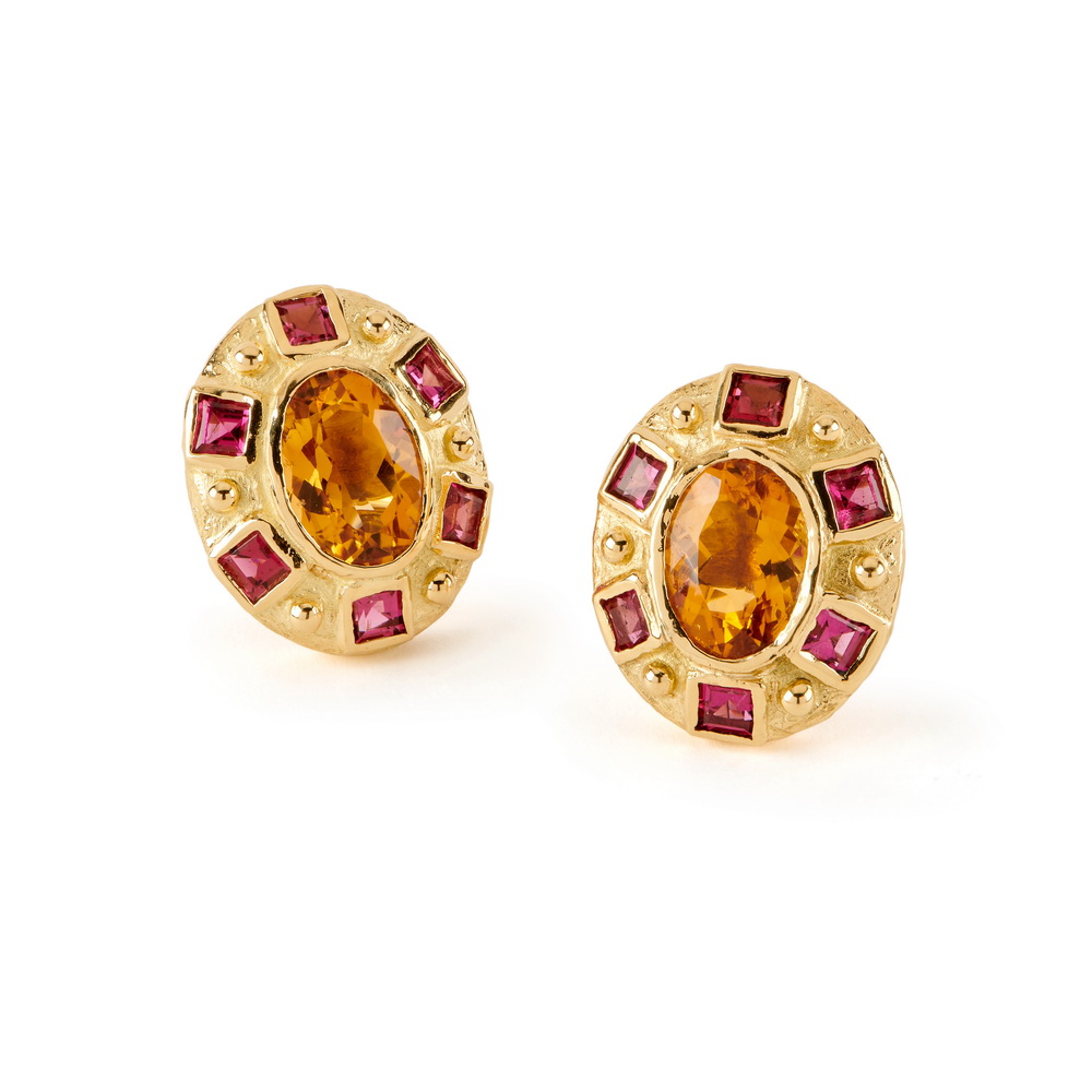 Faceted Citrine and Rubellite Earrings