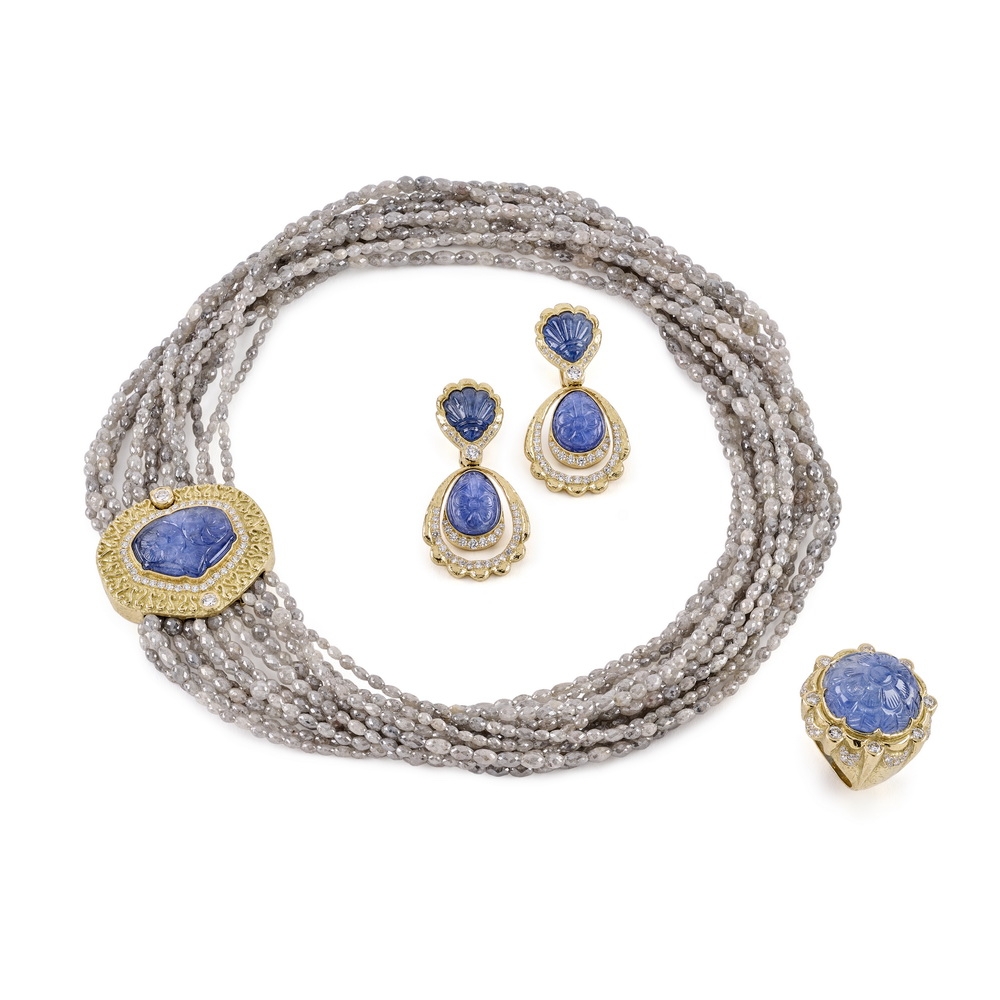Carved Unheated Sapphire and Diamond Dangle Earrings E-1742,_N-2405_R-1649,_Crvd_Unhted_Sapphire_Dia_Dngle_Earrings,_Dia_Bead_Necklace_w_Crved_Sapphire_Dia_Clasp_Crvd_Unheated_Sapphire_Dia_Ring2.jpg