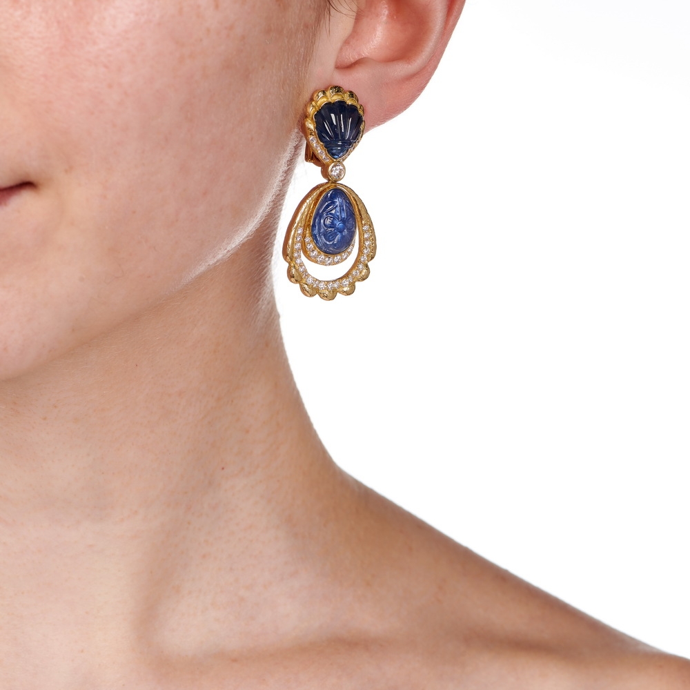 Carved Unheated Sapphire and Diamond Dangle Earrings E-1742-15866_on_model.jpg