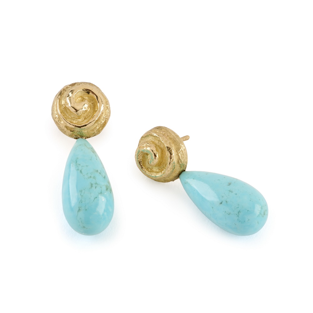 "Sacred Spiral" Stud Earrings with Turquoise Drops