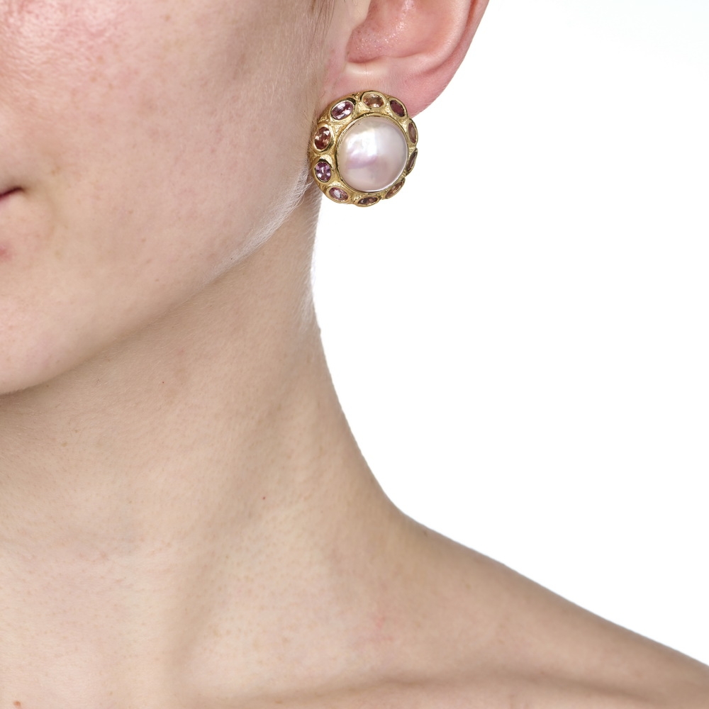 Freshwater Pale Pink Pearl and Oval Faceted Pink Sapphire Earrings E-1842-16734_on_model.jpg