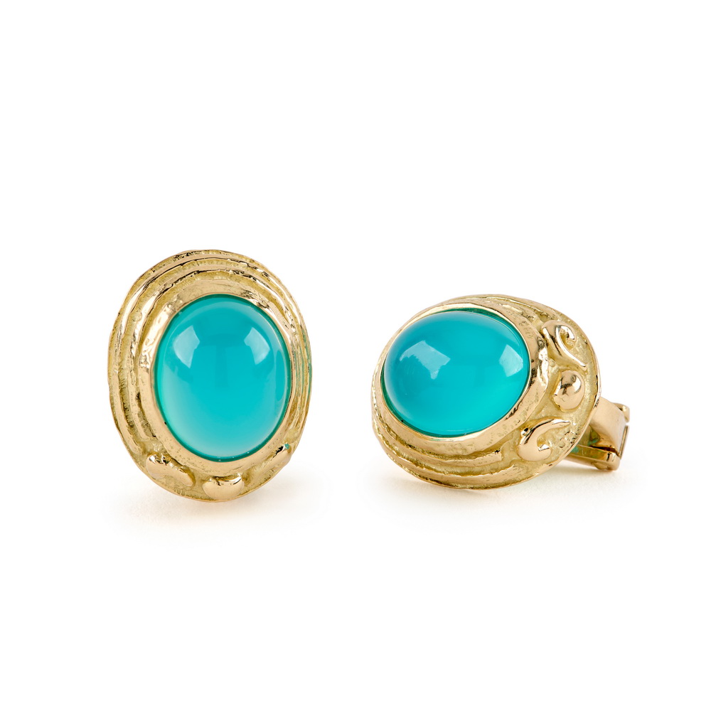 "Chau's Finale" Earrings with Cab Paraiba Chalcedony