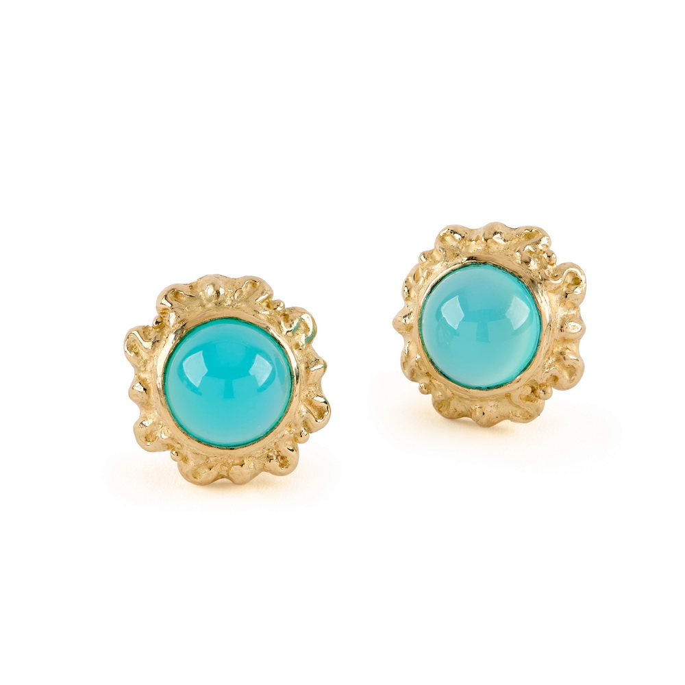 Medium "Laura" Earrings with Cabochon Paraiba Chalcedony
