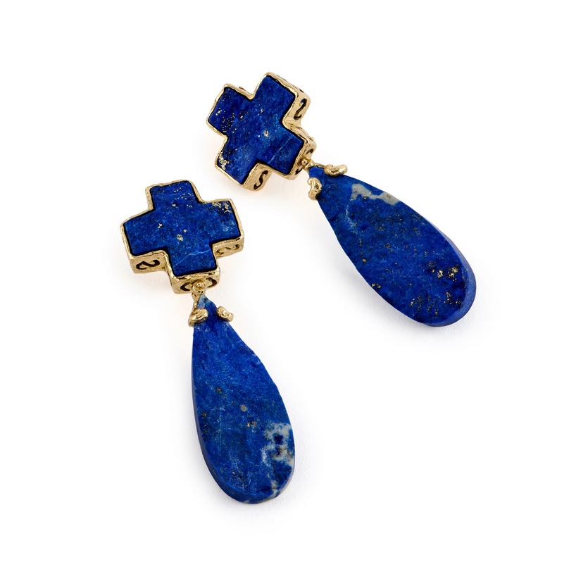 Rough Lapis Byzantine Cross and Pear Shape Dangle Earrings E-1862-17209_Rough_Lapis_Byzantine_Cross_Pear_Shape_Dangle_Earrings.jpg