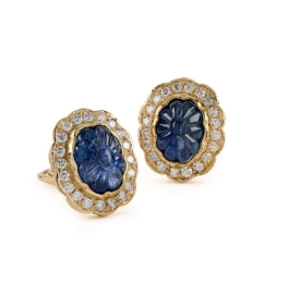 Carved Sapphire and Diamond Earrings