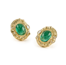 Diamond and Cabochon Emerald Earrings