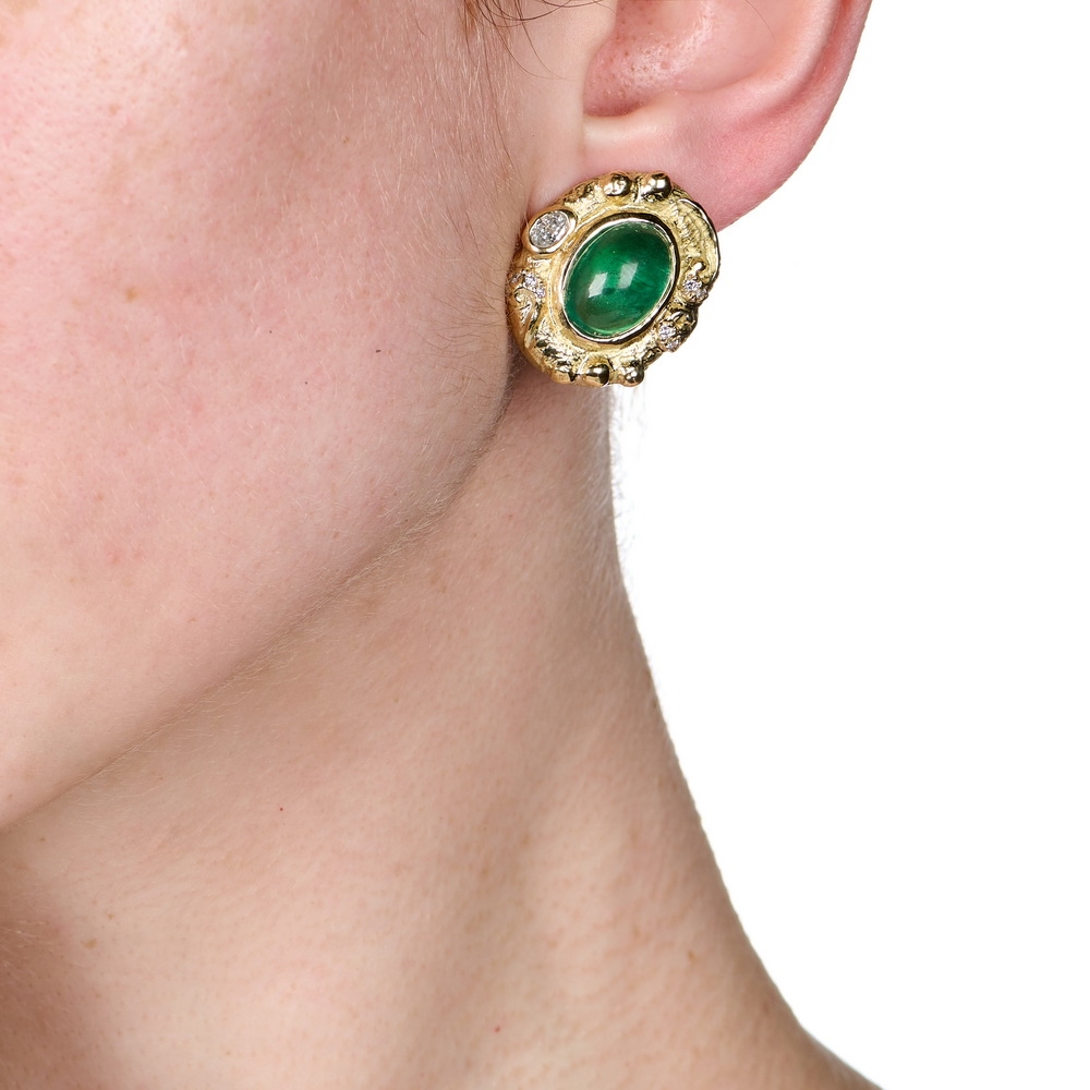 Diamond and Cabochon Emerald Earrings E-188017320_on_model.jpg