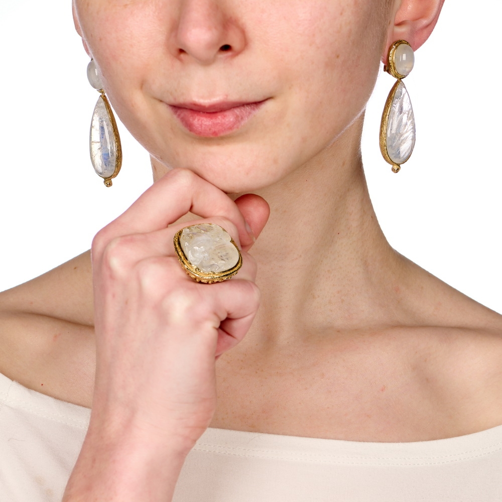 Moonstone Earrings with Pear Shape Moonstone Dangles E-1890-17498_R-1677-16235_on_model.jpg