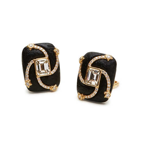 Ebony & Diamond Swirl Earrings