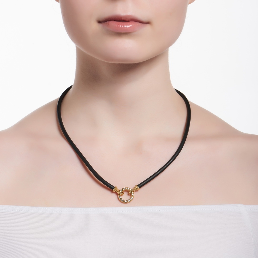 Black Rubber Necklace with Small Chinati Clasp N-1112_F-1272_on_model2.jpg