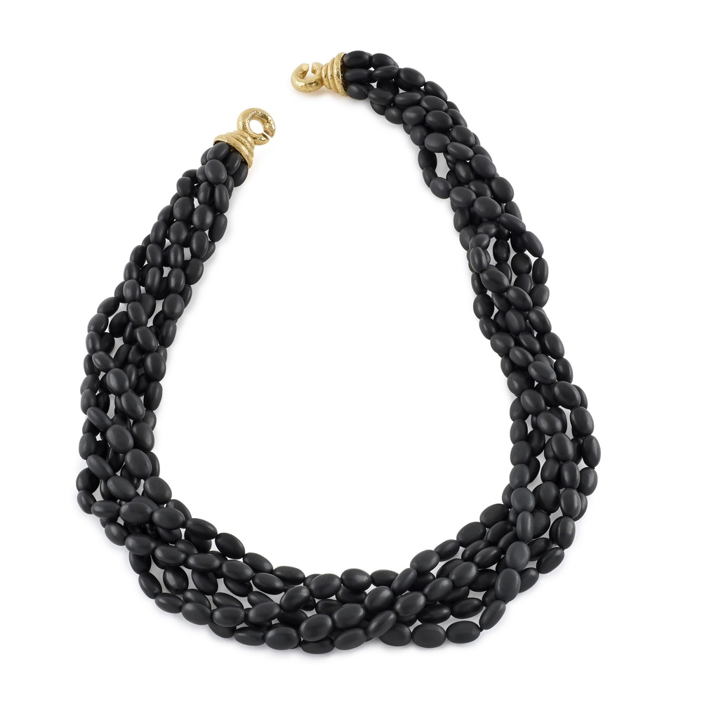 Six Strand Matte Black Onyx Beads with Jumbo 