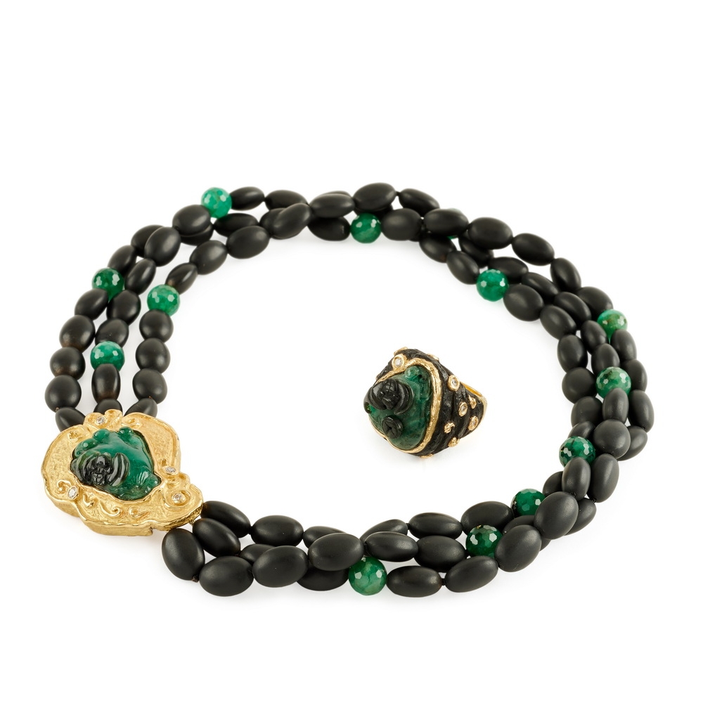 Carved Emerald, Jet and Diamond Ring N-1476-15247_R-1283-15247_Blk_Onyx_and_Fac_Emerald_Bead_Neck_with_Crvd_Emerald_and_Dia_Clasp_Crvd_Emerald_Dia_Ring_in_Jet1.jpg