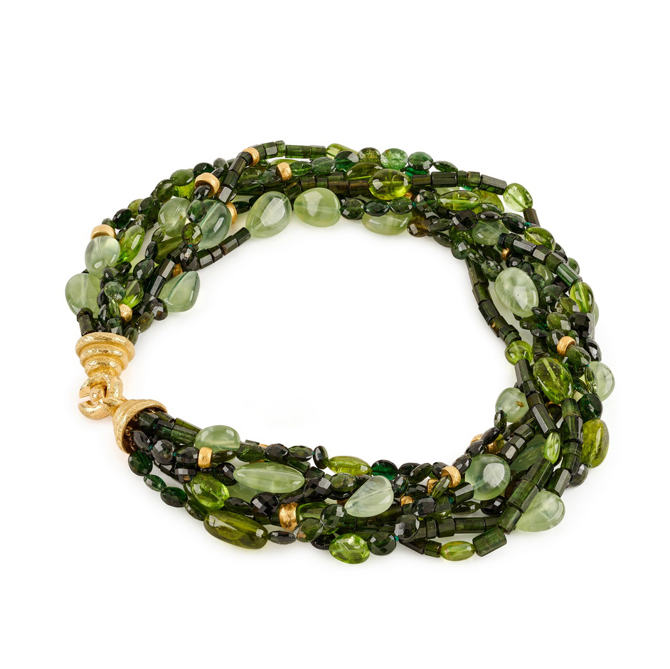 Tumbled and Faceted Tourmaline, Peridot & Prehnite Bead Necklace with Rondelles