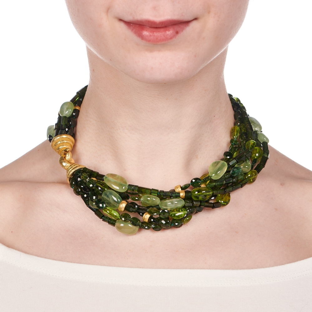 Tumbled and Faceted Tourmaline, Peridot & Prehnite Bead Necklace with Rondelles N-1734-17689_on_model1.jpg
