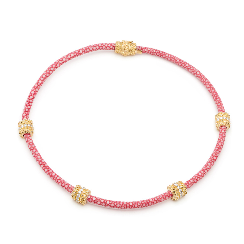 5mm Rose Pink Stingray Cord with "Laura" Double Diamond Rondelles