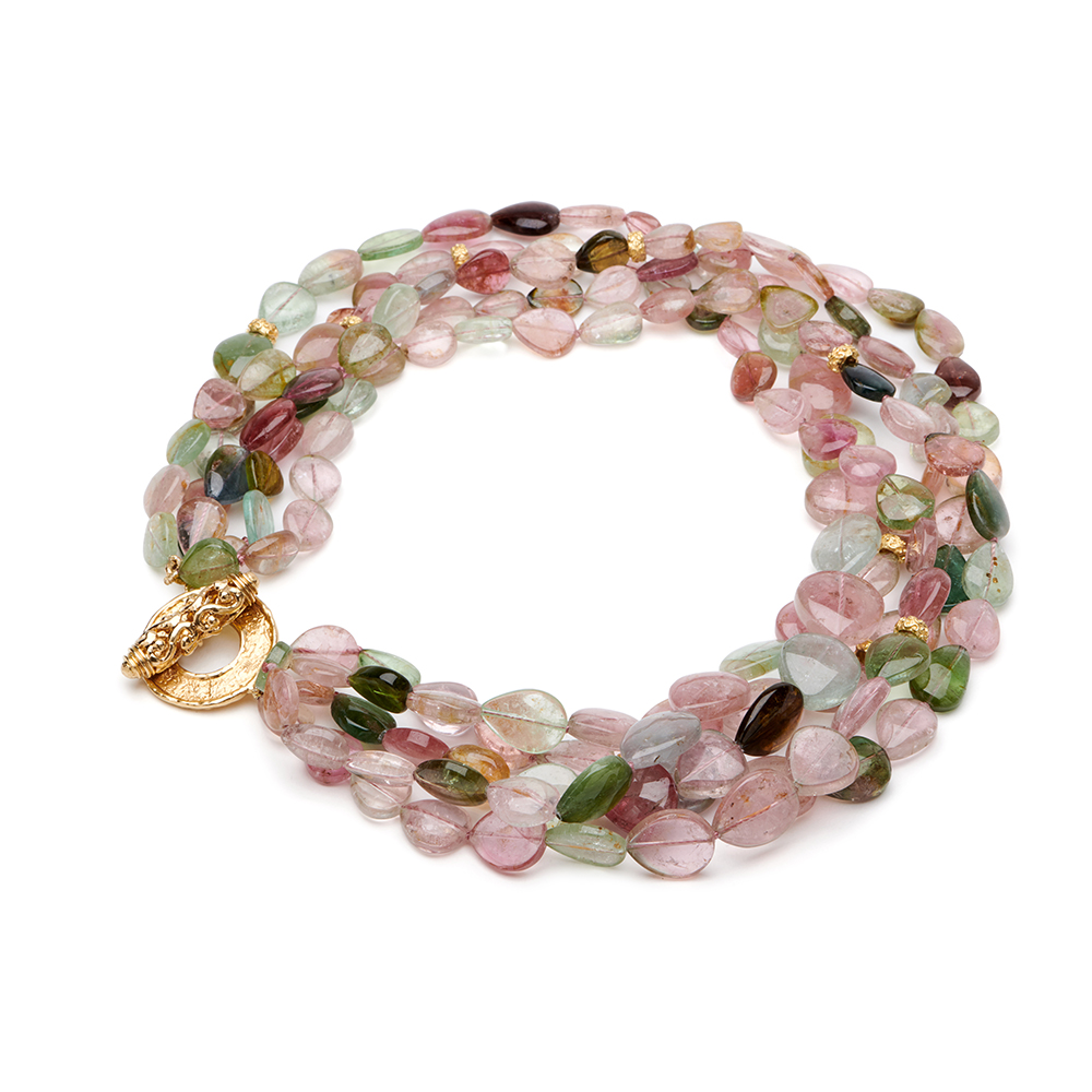 Multi-Colored Tourmaline Bead Necklace with Large "Mimi" Toggle Clasp