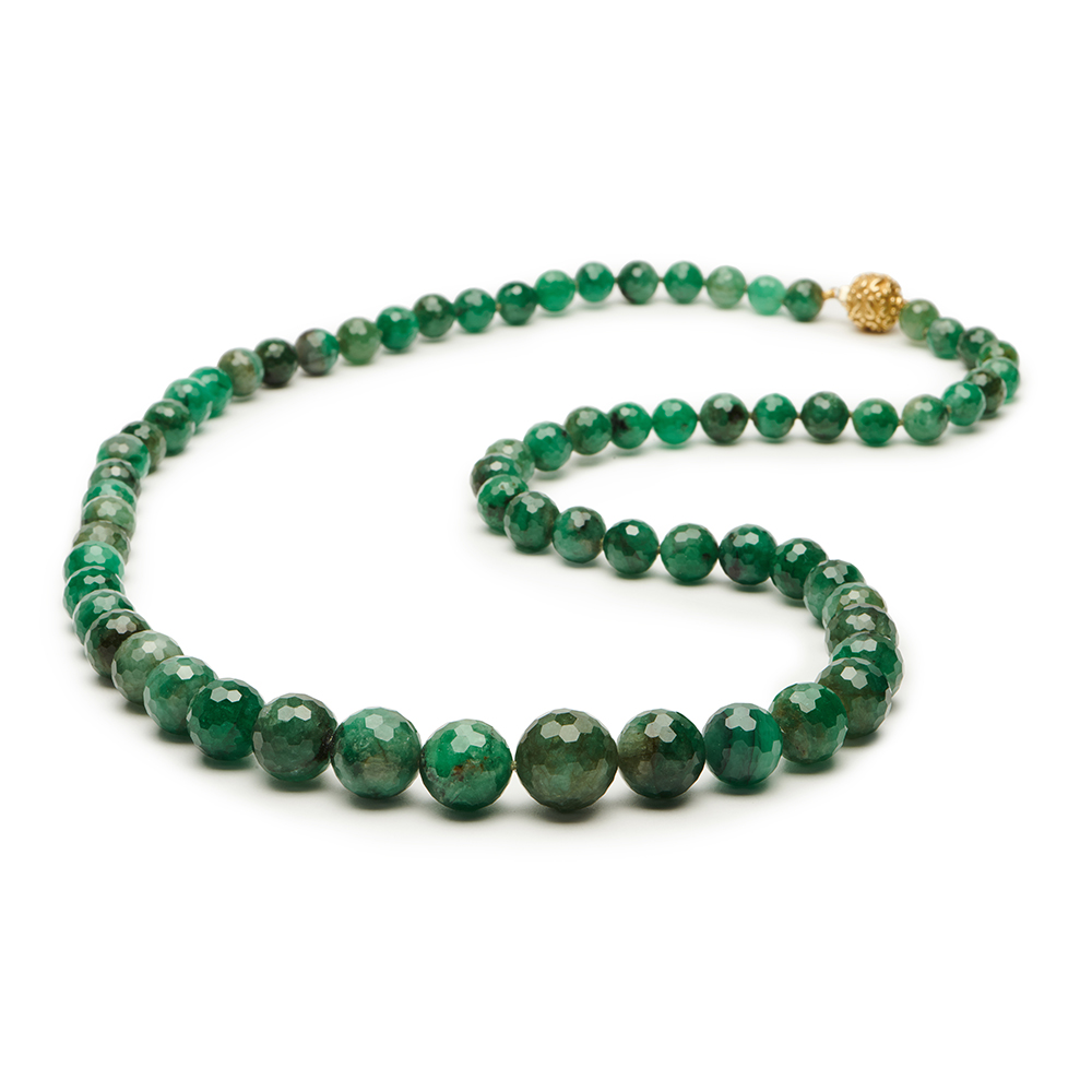 Faceted Emerald Bead Necklace with 14mm "Laura" Ball Clasp