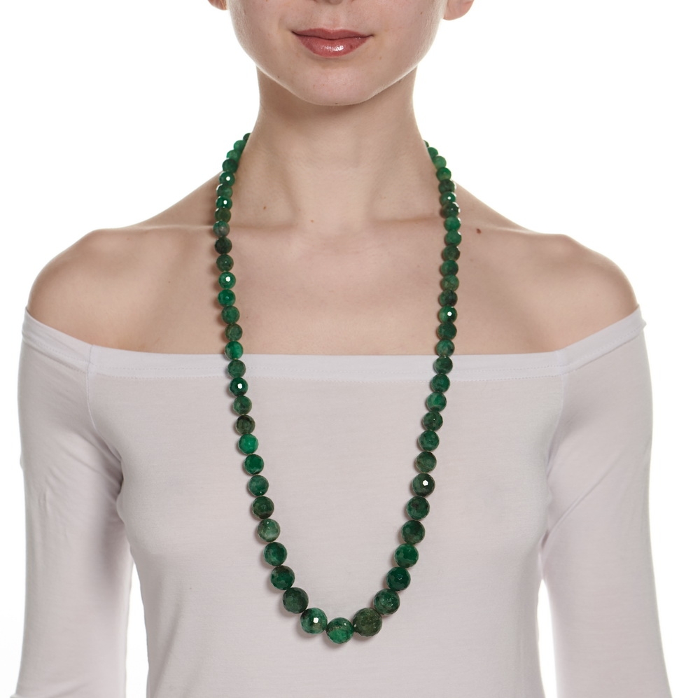 Faceted Emerald Bead Necklace with 14mm 
