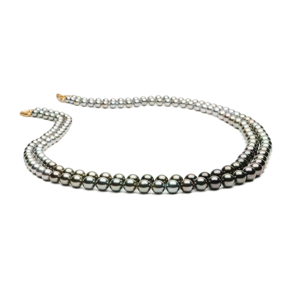 Double Strand Grey and Black Pearl Necklace with "Vickie" Clasp